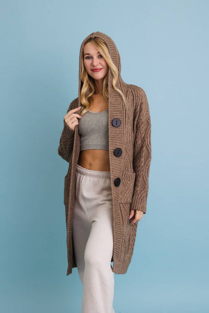Cable Knit Hooded Cardigan