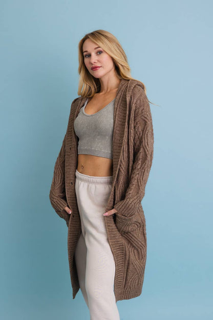 Cable Knit Hooded Cardigan