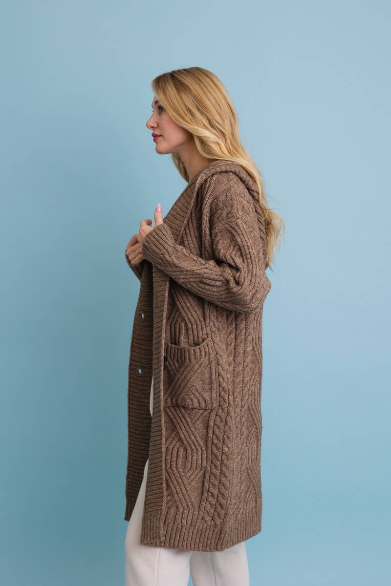 Cable Knit Hooded Cardigan
