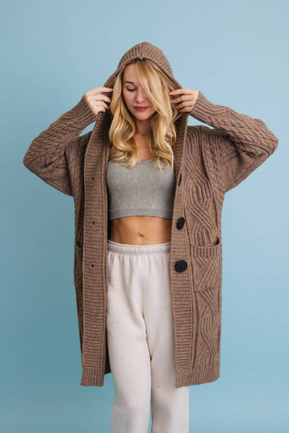 Cable Knit Hooded Cardigan