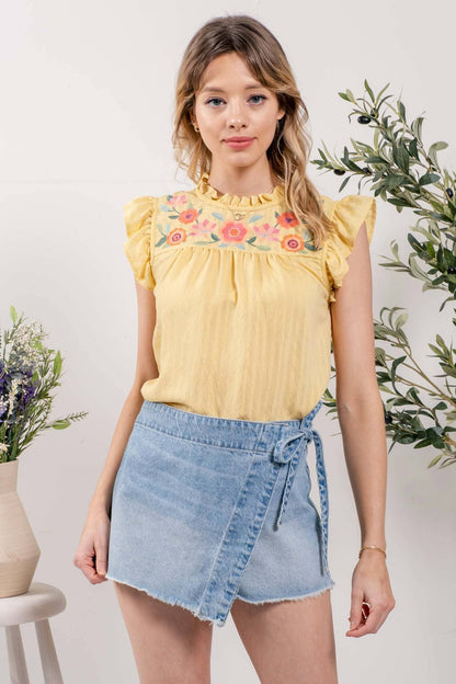 Flower Garden Embroidered Gypsy Top